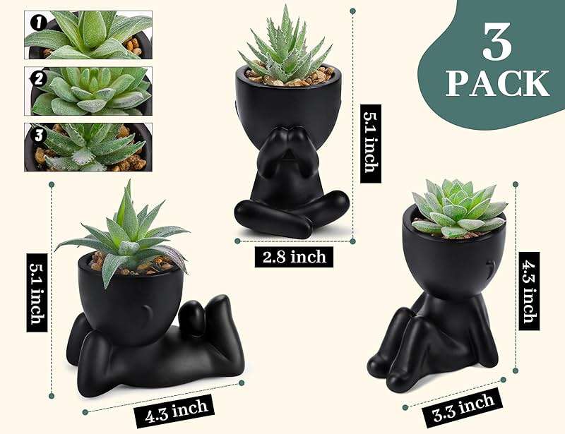Der Rose 3pcs Fake Succulents Plants Artificial for Black Bathroom Bedroom Home Living Room Halloween Decor Aesthetic Indoor - Image 3