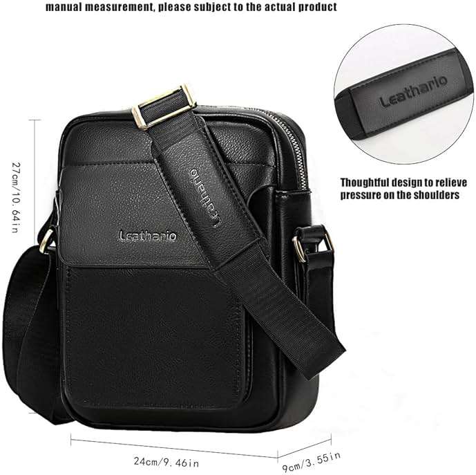 Leathario Crossbody Bag For Men Vegan Leather Shoulder Messenger Purse Sling Satchel Bag For Work Business Travel | Vegan Leather - Image 2