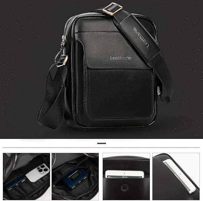 Leathario Crossbody Bag For Men Vegan Leather Shoulder Messenger Purse Sling Satchel Bag For Work Business Travel | Vegan Leather - Image 3