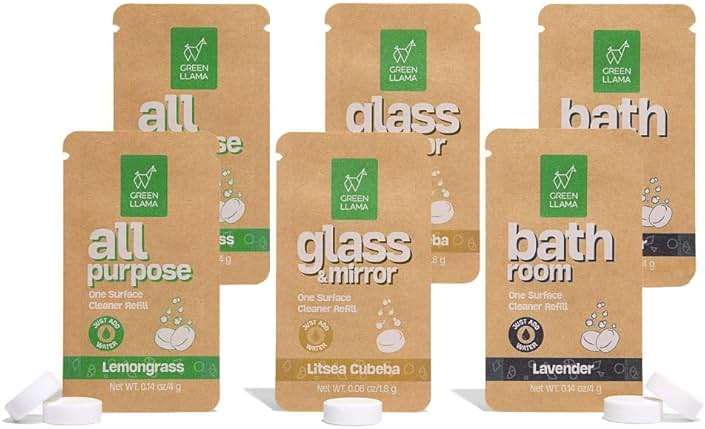 Green Llama Eco-Friendly Cleaning Tablet Variety Pack - Multi-Surface, Glass & Bathroom Cleaner Refills, Compostable, Plant-Based, Family & Pet Safe - Sample Pack with 6 Tablets - Image 1