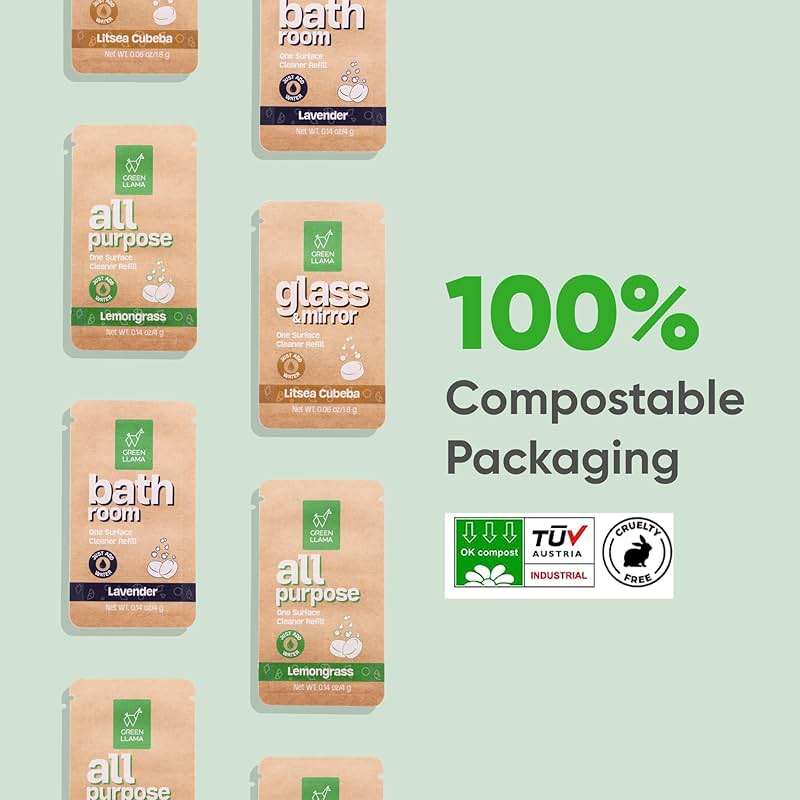 Green Llama Eco-Friendly Cleaning Tablet Variety Pack - Multi-Surface, Glass & Bathroom Cleaner Refills, Compostable, Plant-Based, Family & Pet Safe - Sample Pack with 6 Tablets - Image 2