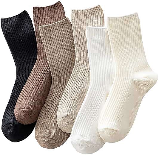 ACCFOD Womens Cute Crew Socks Casual Athletic Aesthetic Socks Neutral Cotton Socks for Women Granola Girls Clothes - Image 1