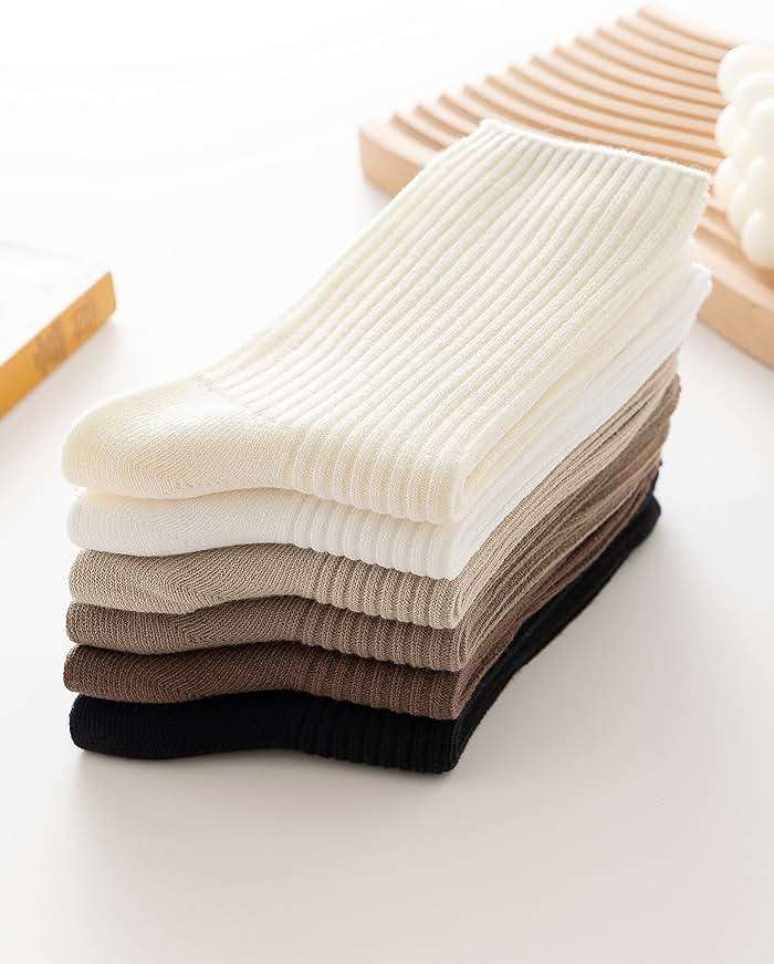 ACCFOD Womens Cute Crew Socks Casual Athletic Aesthetic Socks Neutral Cotton Socks for Women Granola Girls Clothes - Image 3