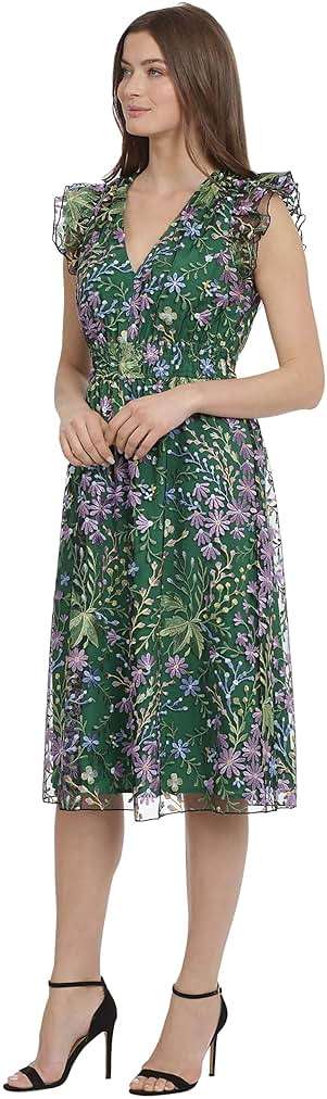 Maggy London Women's Dresses V-Neck Garden Floral Embroidered Dress Colorful Feminine Party Event Occasion Guest of - Image 2
