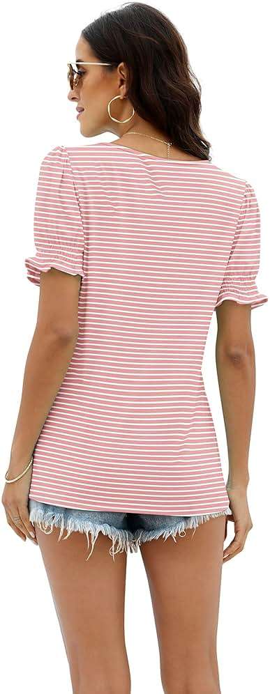WIHOLL Tops for Women Summer Casual Ruffle Trim Sleeve Square Neck T Shirts - Image 4