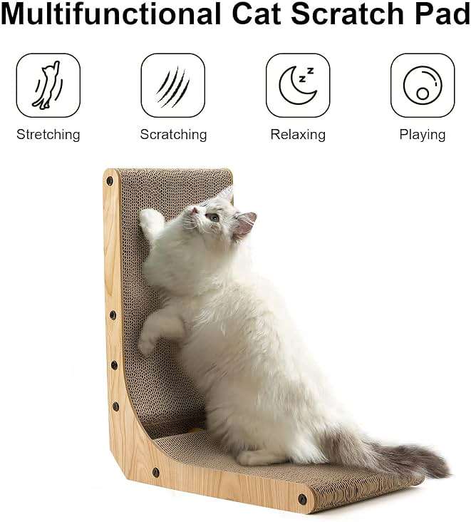 FUKUMARU Cat Scratcher, 18.7 Inch L Shape Cat Scratch Pad Wall Mounted, Cat Scratching Cardboard with Ball Toy for Indoor Cats - Image 2