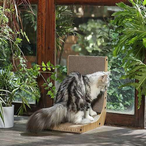 FUKUMARU Cat Scratcher, 18.7 Inch L Shape Cat Scratch Pad Wall Mounted, Cat Scratching Cardboard with Ball Toy for Indoor Cats - Image 4