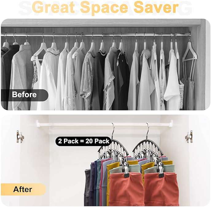 Volnamal Legging Organizer for Closet, 2 Pack Metal Yoga Pants Hangers w/10 Clips Holds 20 Leggings, Space Saving Hanging Closet Organizer w/Rubber Coated Closet Organizers and Storage, Black - Image 4