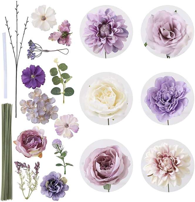 Floweroyal Artificial Flowers Combo Purple Flowers Mix Silk Flowers Dahlia Roses with Stems for DIY Wedding Bridal Bouquets, Baby Shower, Floral Arrangement, Table Centerpieces, Home Decorations. - Image 8