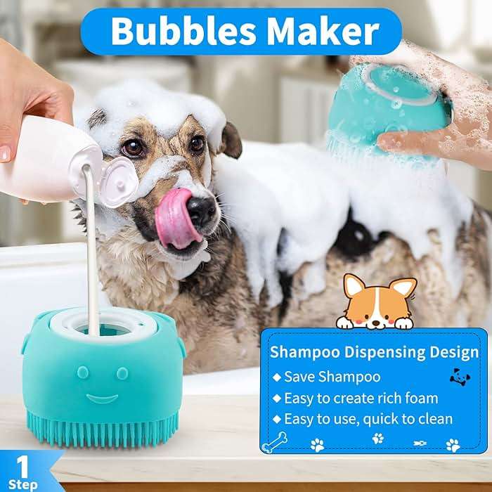 Comotech 6PCS Dog Bath Brush & Dog Toothbrush | Adjustable Handle Shampoo Brush & Scrubber for Short & Long Haired Dogs & Cats | Effectively Solve Odor & Stain Removal Problems (Blue Blue Blue.) - Image 2