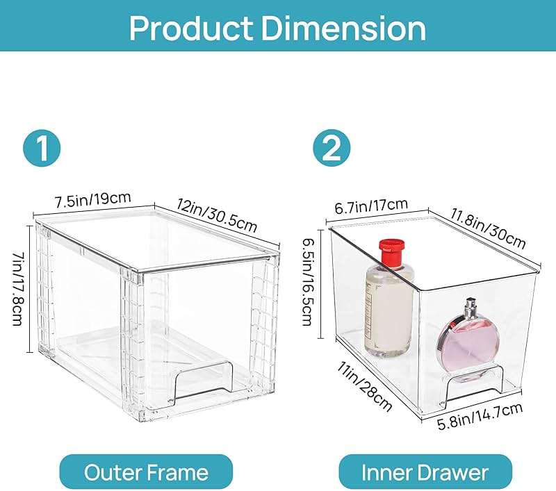 Vtopmart 4 Pack Large Stackable Storage Drawers,Easily Assemble Acrylic Bathroom Closet Undersink Organizers and Storage,Plastic Bins for Kitchen Cabinets,Pantry,Makeup,Medicine Organization - Image 3