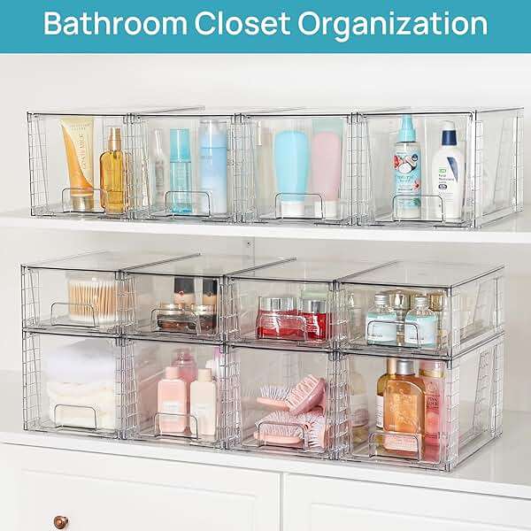 Vtopmart 4 Pack Large Stackable Storage Drawers,Easily Assemble Acrylic Bathroom Closet Undersink Organizers and Storage,Plastic Bins for Kitchen Cabinets,Pantry,Makeup,Medicine Organization - Image 5
