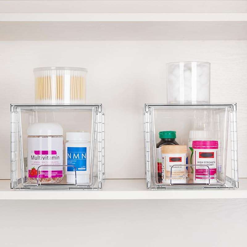 Vtopmart 4 Pack Large Stackable Storage Drawers,Easily Assemble Acrylic Bathroom Closet Undersink Organizers and Storage,Plastic Bins for Kitchen Cabinets,Pantry,Makeup,Medicine Organization - Image 7