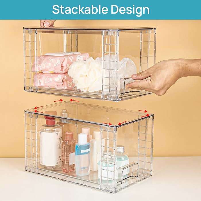 Vtopmart 4 Pack Large Stackable Storage Drawers,Easily Assemble Acrylic Bathroom Closet Undersink Organizers and Storage,Plastic Bins for Kitchen Cabinets,Pantry,Makeup,Medicine Organization - Image 8