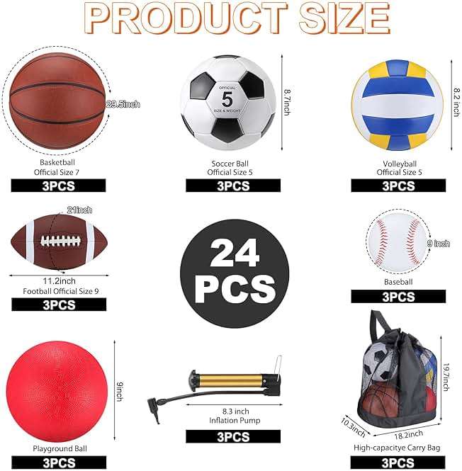 Leyndo 18 Pcs Sport Balls Bulk Set Basketball Football Volleyball Soccer Playground Baseball with Sport Equipment Bag Pump for Adults Gifts Outdoor Indoor - Image 2