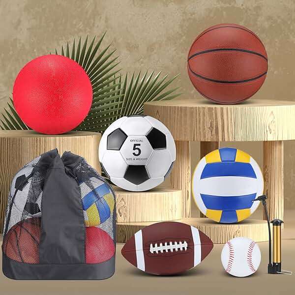 Leyndo 18 Pcs Sport Balls Bulk Set Basketball Football Volleyball Soccer Playground Baseball with Sport Equipment Bag Pump for Adults Gifts Outdoor Indoor - Image 4