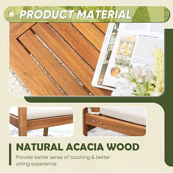 Flamaker Patio Furniture 4 Piece Outdoor Acacia Wood Patio Conversation Sofa Set with Table & Cushions Porch Furniture for Deck, Balcony, Backyard - Image 4
