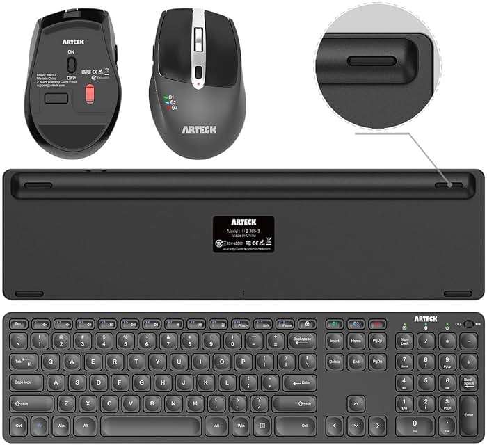Arteck Universal Multi-Device Bluetooth Keyboard and Mouse Full Size Wireless Bluetooth Keyboard and Ergonomic Mouse Set for Windows, iOS, Android, Computer Desktop PC Laptop iPad Tablet Smartphone - Image 3