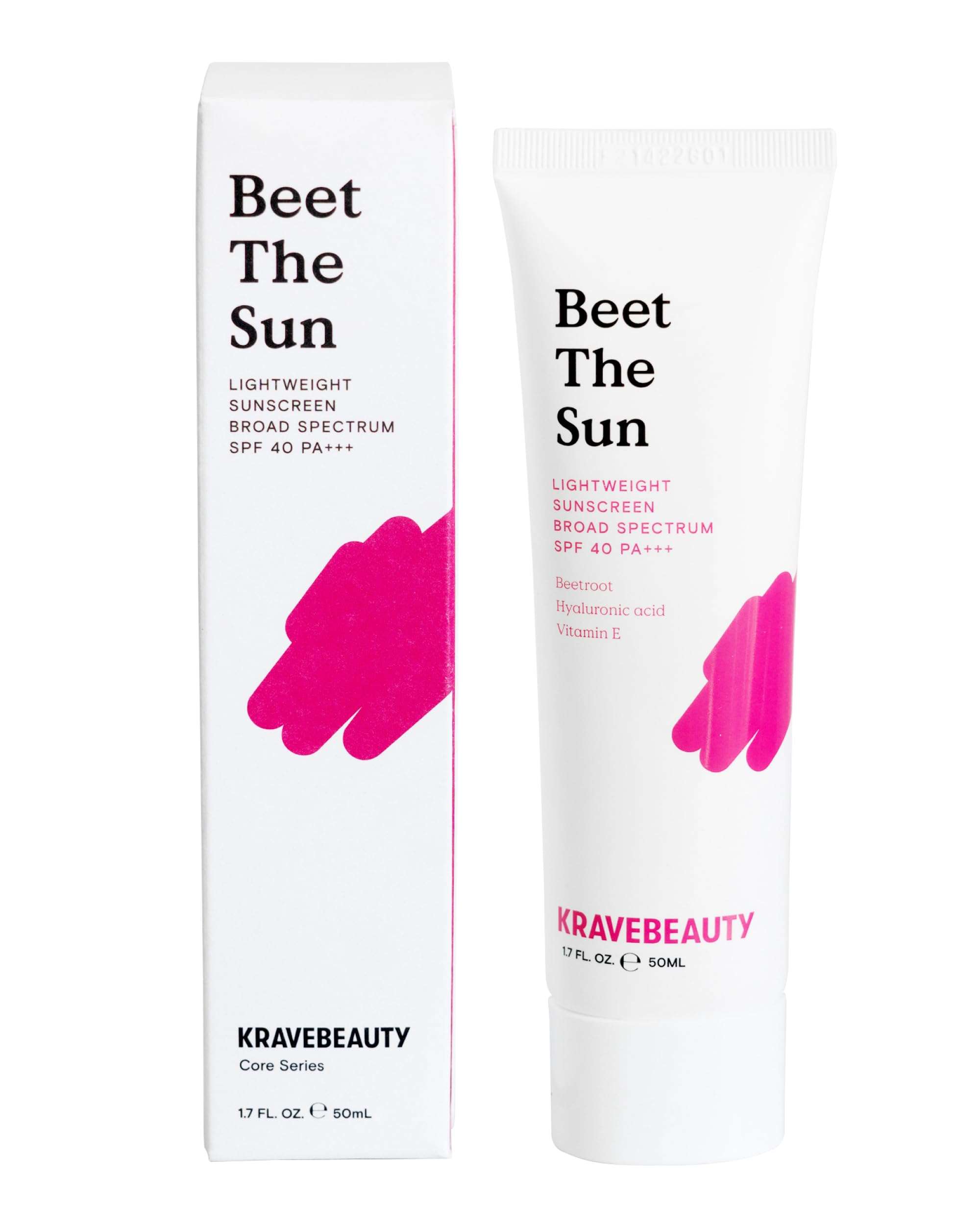KraveBeauty Beet The Sun Lightweight Sunscreen SPF 40 PA+++, Broad Spectrum Facial Sunscreen with Beet Root Extract & Hyaluronic Acid, Non-Greasy Daily SPF Lotion for Face, Fragrance Free, 50 mL - Image 1