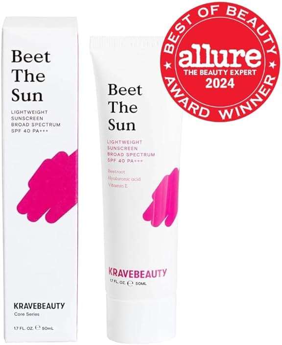 KraveBeauty Beet The Sun Lightweight Sunscreen SPF 40 PA+++, Broad Spectrum Facial Sunscreen with Beet Root Extract & Hyaluronic Acid, Non-Greasy Daily SPF Lotion for Face, Fragrance Free, 50 mL - Image 2