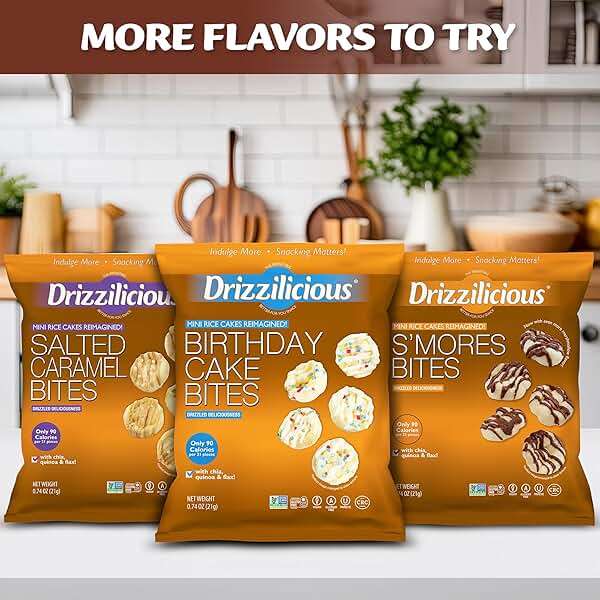 Drizzilicious Mini Flavored Rice Cakes Cookies & Cream - Rice Crisps, Healthy Snack for Adults and Kids, Vegan, Gluten Free Snack, Allergen Free, Only 90 Calories Per Bag - 0.74 oz (Pack of 10) - Image 9
