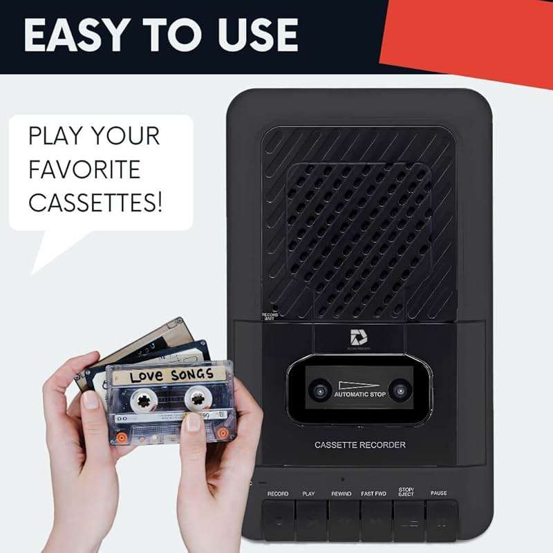 Deluxe Products Portable Cassette Player Tape Recorder. Record to Cassettes via Mic or Aux in. Built-in Speaker to Listen to Cassettes. Includes External Mic, Aux in Cable and AC Adapter - Image 2