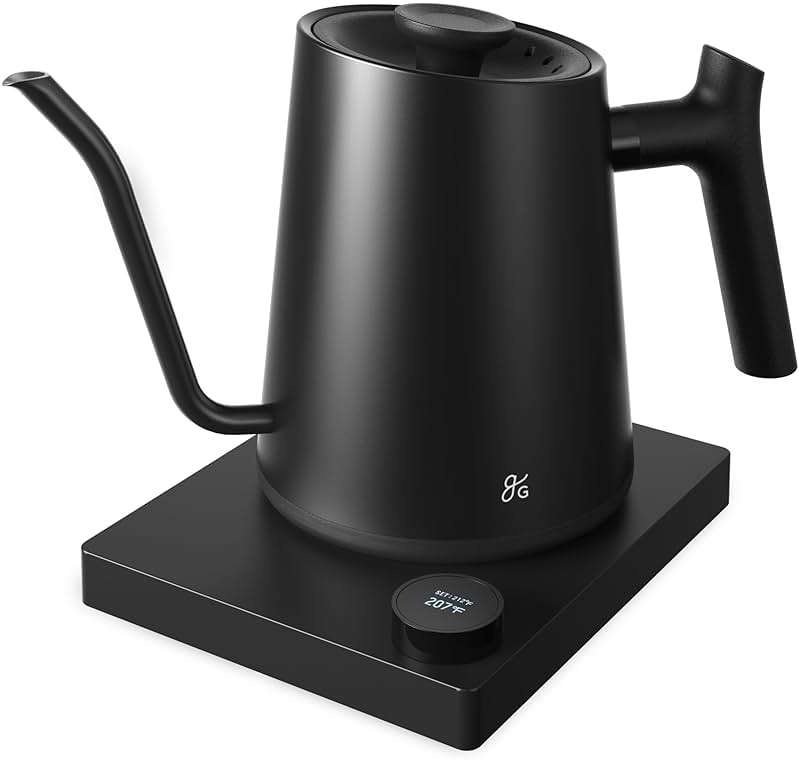 Greater Goods Electric Gooseneck Kettle, 1200W Stainless Steel with Precision Temperature Control, Fast Boil, BPA-Free, Ideal for Pour Over Coffee and Tea, 0.8L (Onyx Black) - Image 1