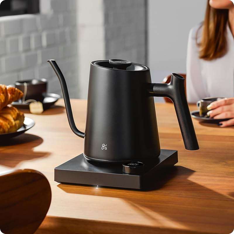 Greater Goods Electric Gooseneck Kettle, 1200W Stainless Steel with Precision Temperature Control, Fast Boil, BPA-Free, Ideal for Pour Over Coffee and Tea, 0.8L (Onyx Black) - Image 2