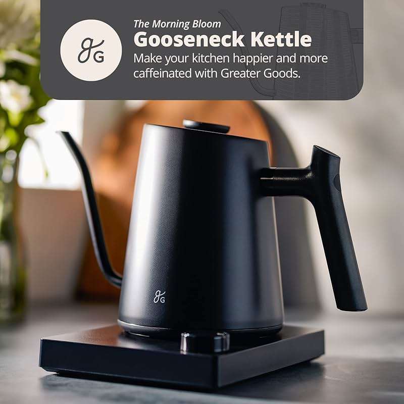 Greater Goods Electric Gooseneck Kettle, 1200W Stainless Steel with Precision Temperature Control, Fast Boil, BPA-Free, Ideal for Pour Over Coffee and Tea, 0.8L (Onyx Black) - Image 3