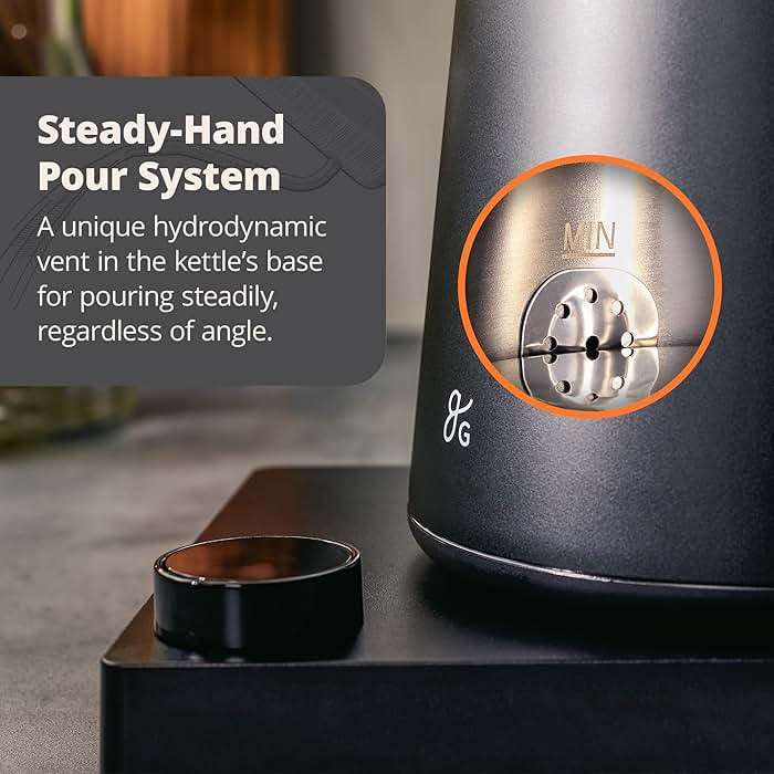 Greater Goods Electric Gooseneck Kettle, 1200W Stainless Steel with Precision Temperature Control, Fast Boil, BPA-Free, Ideal for Pour Over Coffee and Tea, 0.8L (Onyx Black) - Image 4
