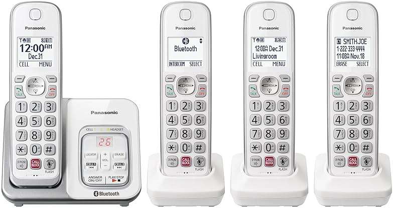 Panasonic Cordless Phone with Answering Machine, Link2Cell Bluetooth, Voice Assistant and Advanced Call Blocking, Expandable System with 4 Handsets - KX-TGD864W (White) - Image 1