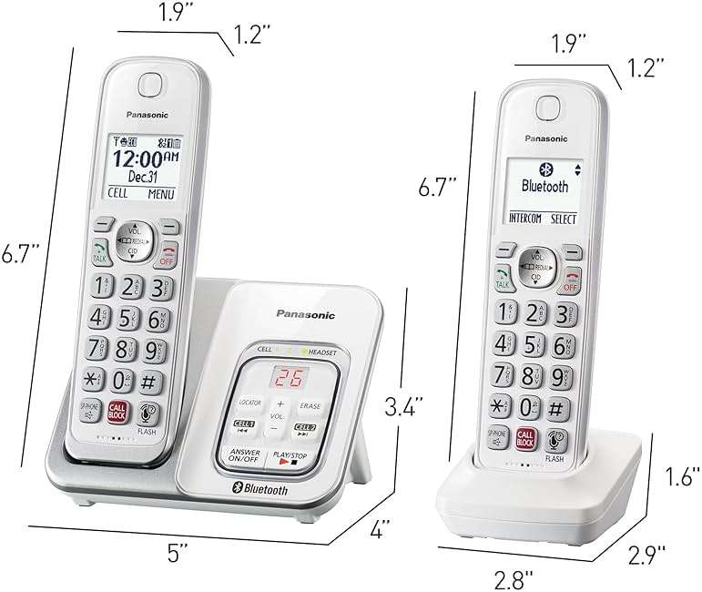Panasonic Cordless Phone with Answering Machine, Link2Cell Bluetooth, Voice Assistant and Advanced Call Blocking, Expandable System with 4 Handsets - KX-TGD864W (White) - Image 2
