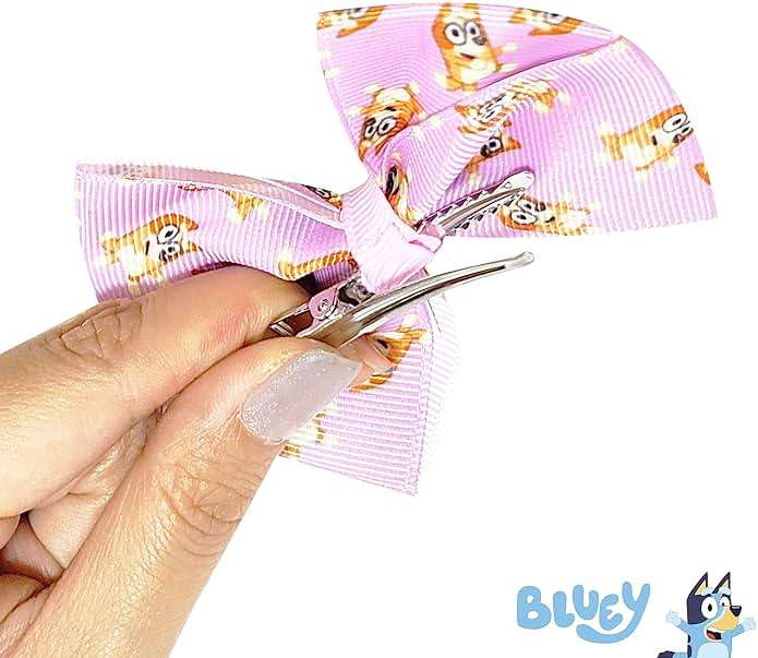 Bluey Kids Hair Bows - Hair Accessories Gift Set - Bluey Hair Bow - 7 Pcs 4 Inch Bow Bundle - HairBows for Girls - Different Bluey print on each clip - Alligator Clip - Ages 3 + - Image 4