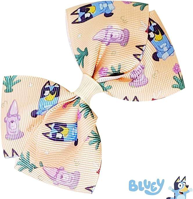 Bluey Kids Hair Bows - Hair Accessories Gift Set - Bluey Hair Bow - 7 Pcs 4 Inch Bow Bundle - HairBows for Girls - Different Bluey print on each clip - Alligator Clip - Ages 3 + - Image 5
