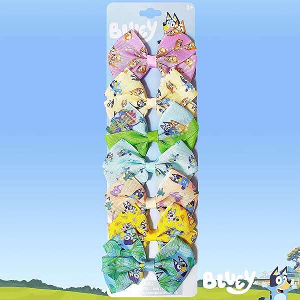 Bluey Kids Hair Bows - Hair Accessories Gift Set - Bluey Hair Bow - 7 Pcs 4 Inch Bow Bundle - HairBows for Girls - Different Bluey print on each clip - Alligator Clip - Ages 3 + - Image 7