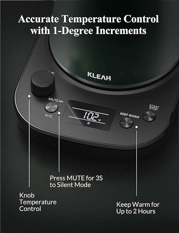 KLEAH Gooseneck Electric Kettle with Temperature Control - 0.8L Automatic Shut Off Tea & Coffee Kettle, Hot Water Boiler Pour Over Coffee Kettle, 1200W Quick Heating Keep Warm, Green - Image 2