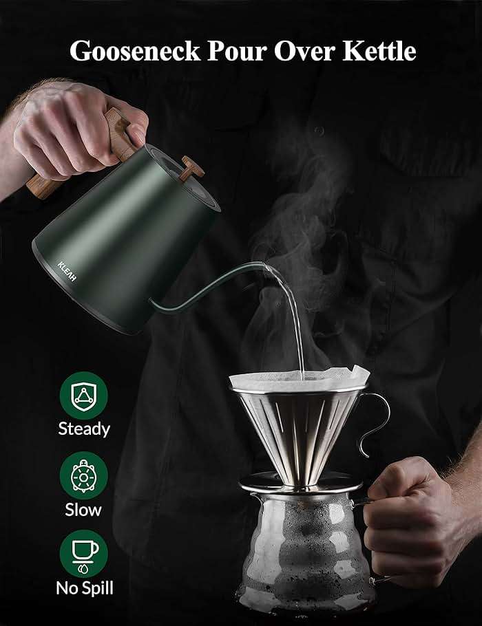 KLEAH Gooseneck Electric Kettle with Temperature Control - 0.8L Automatic Shut Off Tea & Coffee Kettle, Hot Water Boiler Pour Over Coffee Kettle, 1200W Quick Heating Keep Warm, Green - Image 3