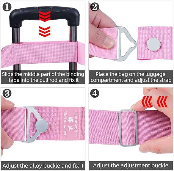 Bylion 2-in-1 Travel Belt for Luggage, Luggage Straps for Add a Bag Adjustable Suitcase Straps with Alloy Buckle Elastic Bungees Belt Hands-Free for Airport, Personalized Travel Accessories (Pink) - Image 2