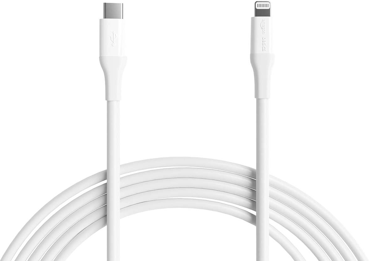 Amazon Basics MFi Certified USB-C to Lightning Fast Charging Cable, Power Delivery, Nylon Braided, 10 ft, White - Image 1