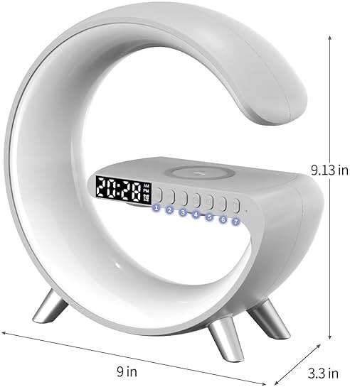 BKDRL Bluetooth Speaker Lamp with Wireless Charger, RGB Night Light, Alarm Clock, App Control - White - Image 4