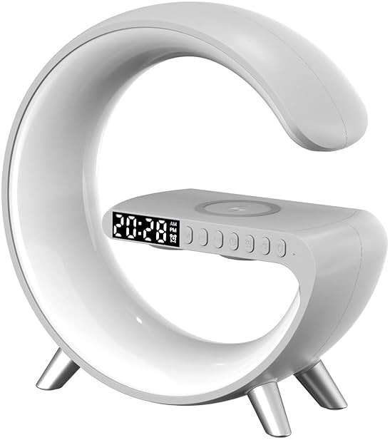 BKDRL Bluetooth Speaker Lamp with Wireless Charger, RGB Night Light, Alarm Clock, App Control - White - Image 5