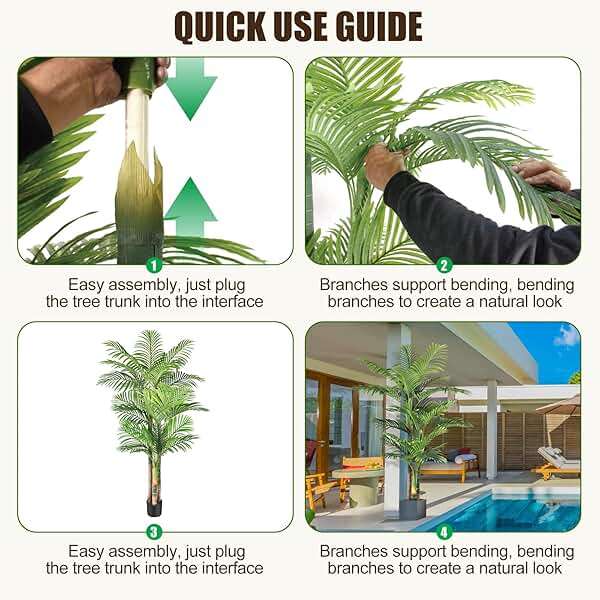 Keeplush 6ft Tall Triple Golden Cane Palm Artificial Tree Large Tropical Palm Tree UV Resistant Fake Plant in Pot for Indoor Outdoor Big House Living Room Outside Patio Office Home Decor 1Pack - Image 6