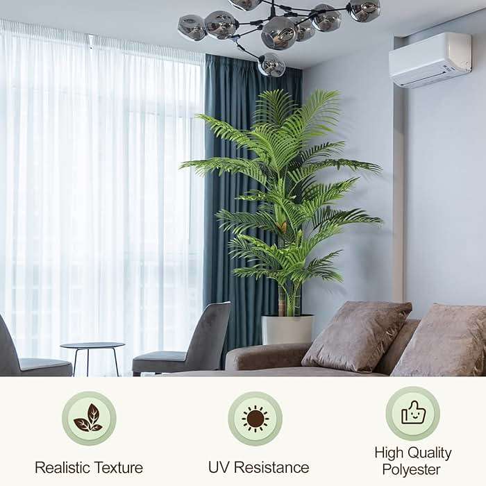 Keeplush 6ft Tall Triple Golden Cane Palm Artificial Tree Large Tropical Palm Tree UV Resistant Fake Plant in Pot for Indoor Outdoor Big House Living Room Outside Patio Office Home Decor 1Pack - Image 7