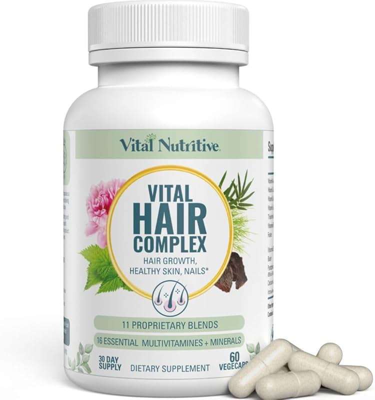 VITAL NUTRITIVE Vital Hair Complex – Biotin & Vitamin B Hair Vitamins for Women & Men – Supports Healthy Hair, Skin & Nails – Hormone-Free, Gluten-Free – Hair Supplement for Women & Men - Image 1