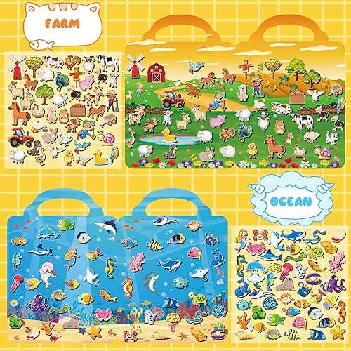 Kalysky 6Set Puffy Sticker Books for Kids 2-4, 3D Reusable Stickers Books for Toddlers 1-3 2-4,Farm+Animal+Dinosaurs+Ocean World+Space+Vehicle - Image 7