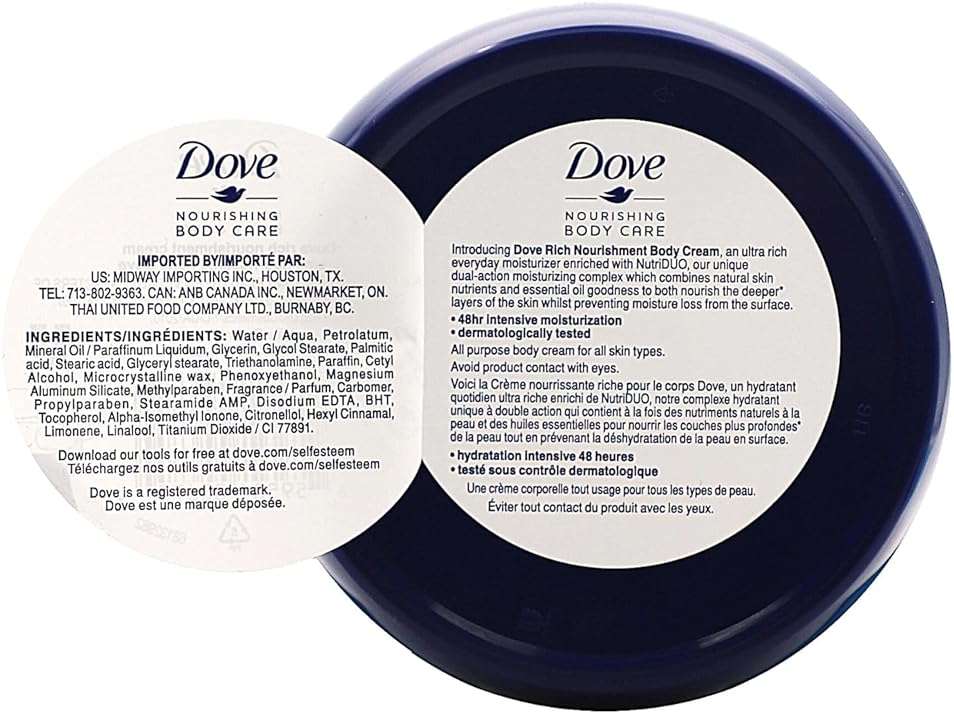 Dove Nourishing Body Care, Face, Hand, and Body Rich Nourishment Cream for Extra Dry Skin with 48-Hour Moisturization, 4-Pack, 2.53 Oz Each Jar - Image 2