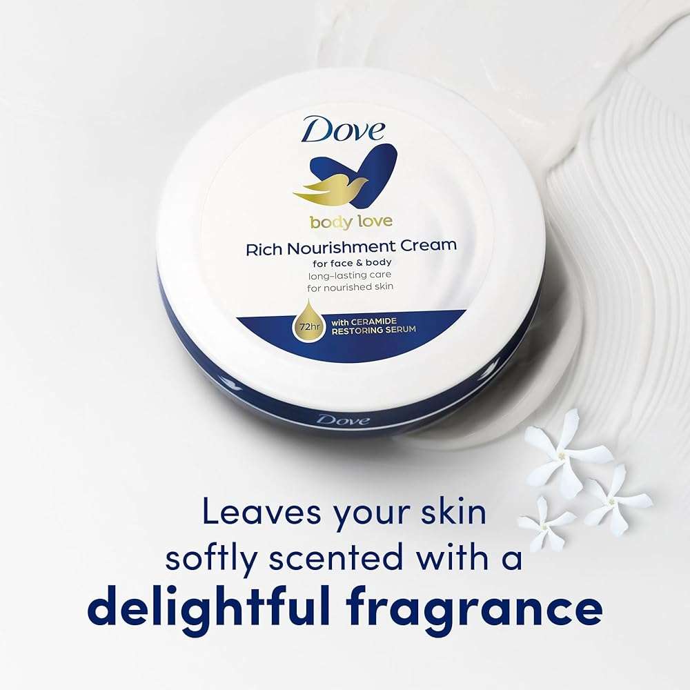 Dove Nourishing Body Care, Face, Hand, and Body Rich Nourishment Cream for Extra Dry Skin with 48-Hour Moisturization, 4-Pack, 2.53 Oz Each Jar - Image 5