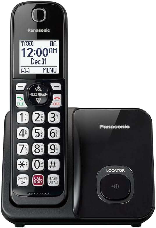 Panasonic Cordless Phone with Advanced Call Block, Bilingual Caller ID, Easy to Read Large High-Contrast Display, Expandable System with 1 Handset, KX-TGD810B (Black) - Image 1