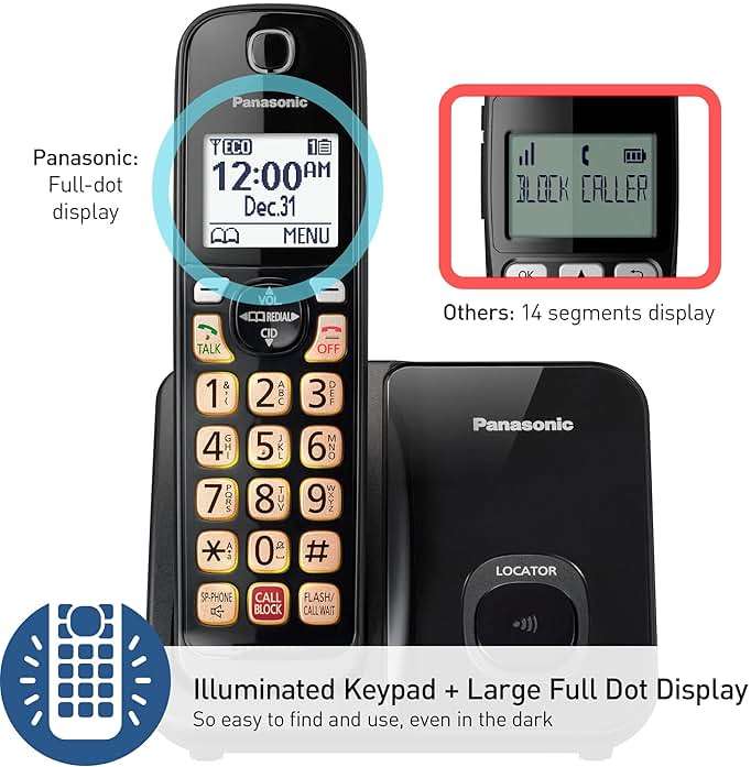 Panasonic Cordless Phone with Advanced Call Block, Bilingual Caller ID, Easy to Read Large High-Contrast Display, Expandable System with 1 Handset, KX-TGD810B (Black) - Image 7
