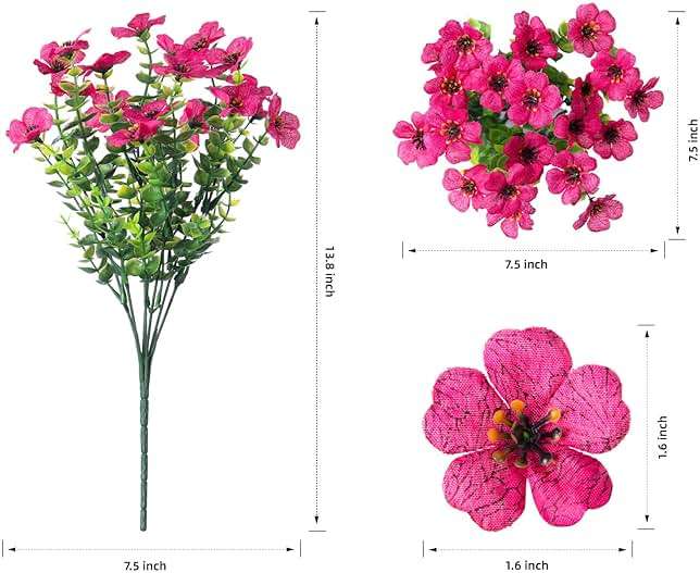 HyeFlora Artificial Flowers for Outdoor Indoor Garden Home Decoration, Faux Flower Daisy with Eucalyptus Leaves Fake Plants Greenery Boxwood Porch Patio, 12 Bundles (Mix Pink Red Purple Yellow) - Image 2